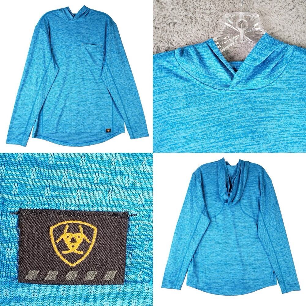 Ariat Rebar Shirt LS Hoodie Blue Performance Work Lightweight Mens Medium